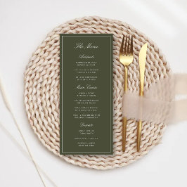 Elegante menú de boda clásico en verde polvoriento