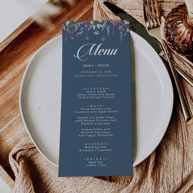 Elegante Menú de Boda con Caligrafía Botánica Flor (Subido por el creador)