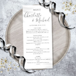 Elegante menú de boda con firma en gris y blanco