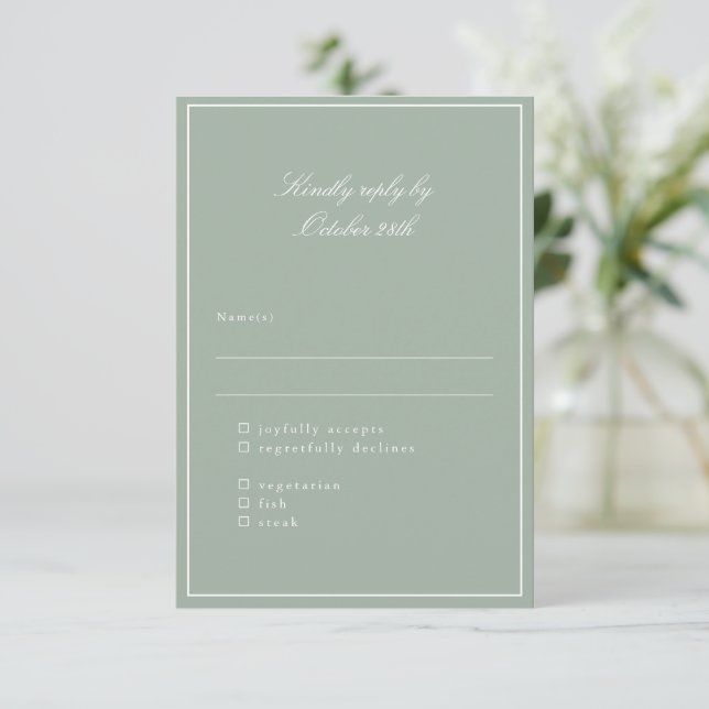 Elegante Menú de Boda con Guion Clásico Fronterizo (Anverso de pie)
