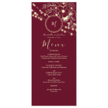 Elegante Menú de Boda con Monograma en Burgundy