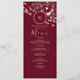 Elegante Menú de Boda con Monograma en Burgundy
