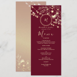 Elegante Menú de Boda con Monograma en Burgundy