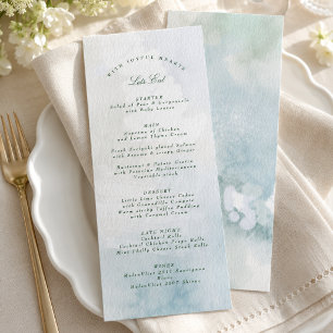 Elegante menú de boda con paisaje de acuarela