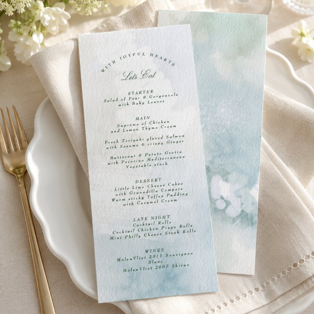 Elegante menú de boda con paisaje de acuarela (Subido por el creador)