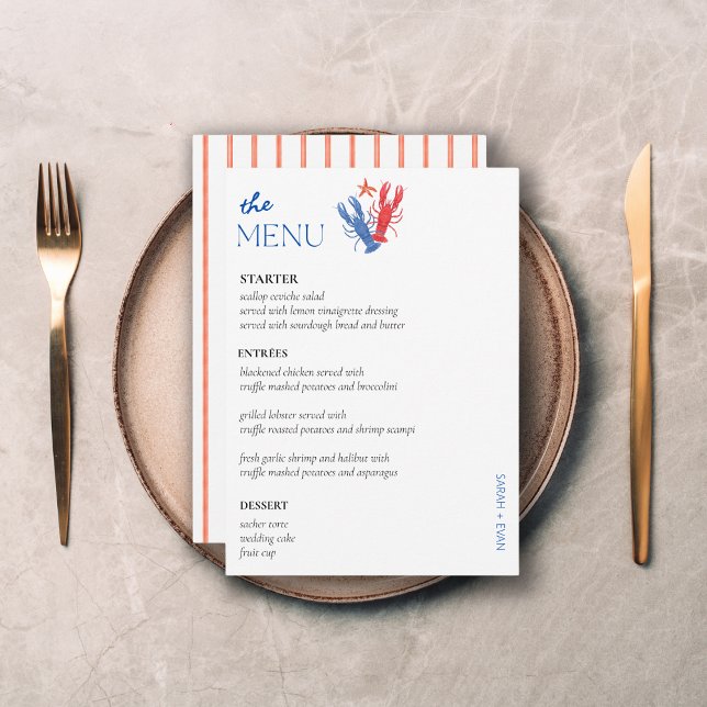 Elegante menú de Boda costero de la mesa Tarjetas  (Subido por el creador)