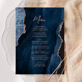 Elegante menú de boda de ágata azul marino y oro r