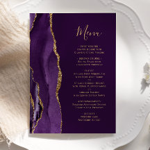 Elegante menú de boda de ciruela con ágata dorada