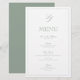 Elegante menú de Boda de guión verde en monograma