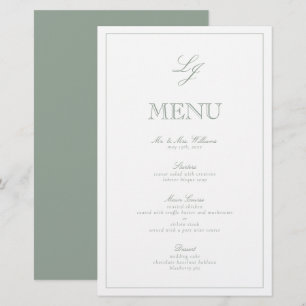 Elegante menú de Boda de guión verde en monograma