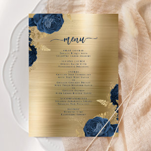 Elegante Menú de Boda de Metal Pulido en Azul Mari
