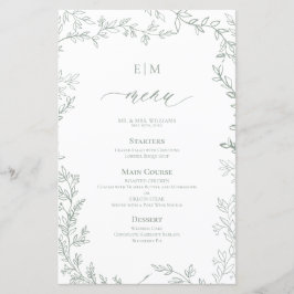 Elegante menú de Boda de Monograma Verde Sage de L
