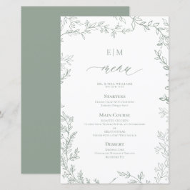 Elegante menú de Boda de Monograma Verde Sage de L