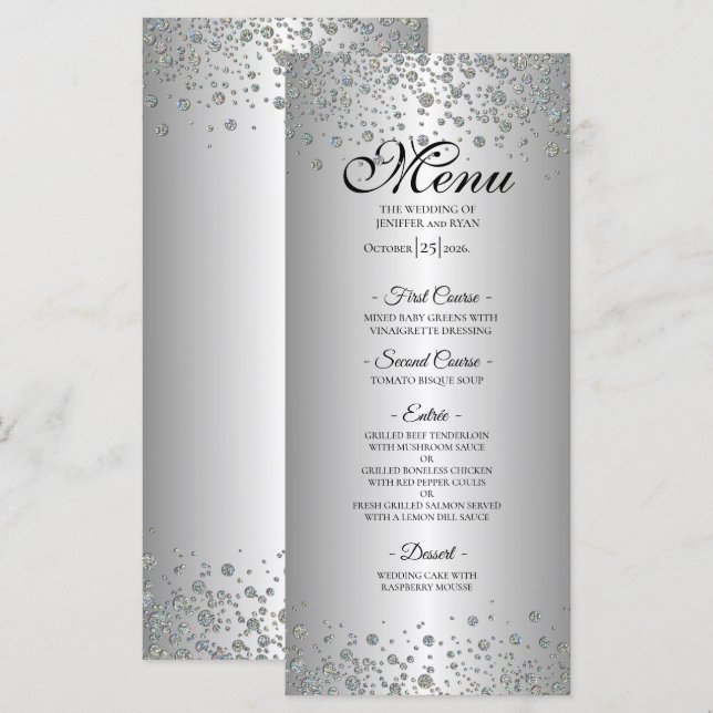 Elegante menú de boda de plata (Anverso / Reverso)