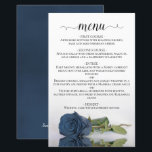 Elegante menú de Boda de presupuesto con Rosa azul<br><div class="desc">Estos bonitos menús bodas son sencillos, elegantes y elegantes, a la vez que asequibles y asequibles. Presentan un diseño elegante y glamuroso con un título caligráfico de guión y un único rosa color azul de acero polvoriento reflejado en un estanque de agua con olas y ondas. La parte de atrás...</div>