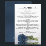 Elegante menú de Boda de presupuesto con Rosa azul<br><div class="desc">Estos bonitos menús bodas son sencillos, elegantes y elegantes, a la vez que asequibles y asequibles. Presentan un diseño elegante y glamuroso con un título caligráfico de guión y un único rosa color azul de acero polvoriento reflejado en un estanque de agua con olas y ondas. La parte de atrás...</div>