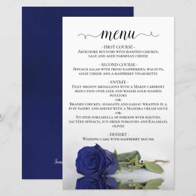 Elegante menú de Boda de presupuesto Rosa azul de  (Anverso / Reverso)