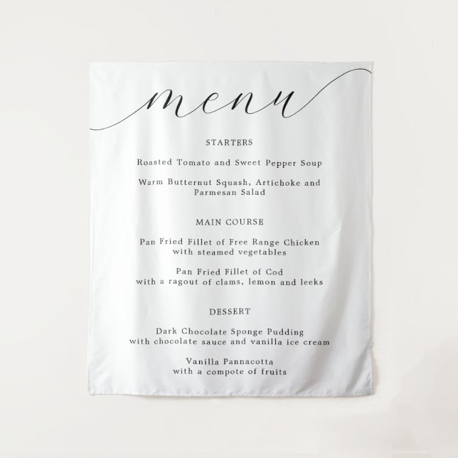 Elegante menú de Boda de tela caligráfica (Anverso)