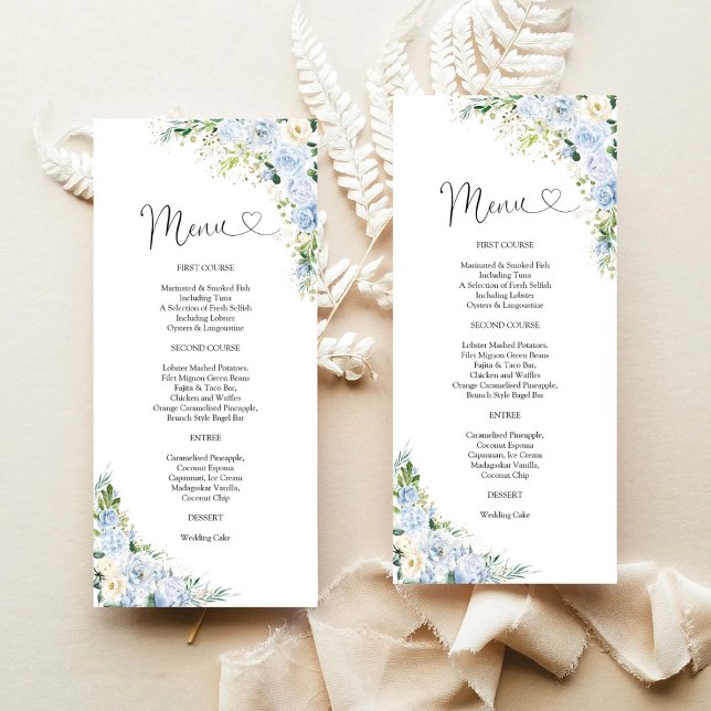 Elegante Menú de Boda Floral Azul Polvoriento (Subido por el creador)