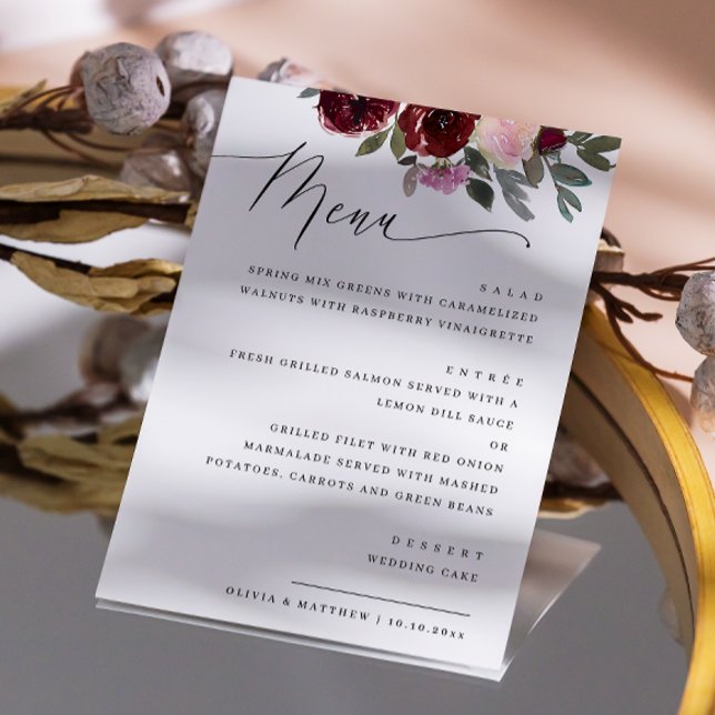 Elegante menú de boda floral con guión | Rosas de  (Subido por el creador)