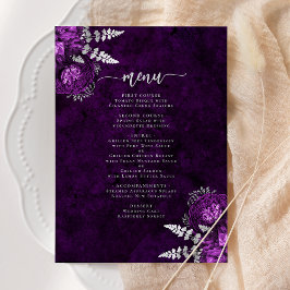 Elegante menú de boda floral de ciruela plateada