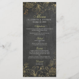 Elegante menú de Boda floral de pizarra de oro neg