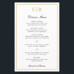 Elegante menú de Boda formal monograma dorado<br><div class="desc">Elegante menú de bodas con su monograma y un borde en oro falso. Los encabezados y los nombres están en caligrafía. Estos menús bodas,  sencillos y clásicos,  son excelentes para un boda formal y se imprimen en hojas de papel para una opción económica y económica.</div>