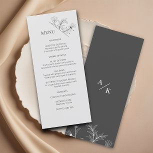 Elegante menú de Boda gris de humo floral