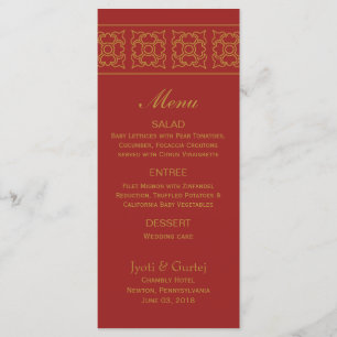 Elegante menú de Boda indio con patrones