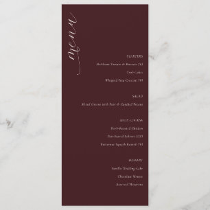 Elegante Menú de Boda Minimalista de Color Granate