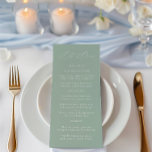 Elegante menú de Boda verde y blanco sabio<br><div class="desc">Elegante y sin esfuerzo, esta carta boda le da un toque refinado y ventilado a su celebración. Diseñado en un verde suave con una minimalista tipografía serif, es perfecto para ceremonias junto a la playa, recepciones al jardín o cualquier evento con una estética relajada y sofisticada. Personalice este menú modificable...</div>