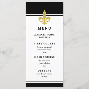 Elegante Menú de Bodas con Fleur de Lis Dorado y B