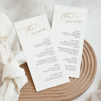 Elegante menú de bodas con fuente caligráfica de o