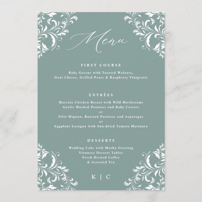 Elegante menú de bodas de la cosecha verde del mar (Anverso)