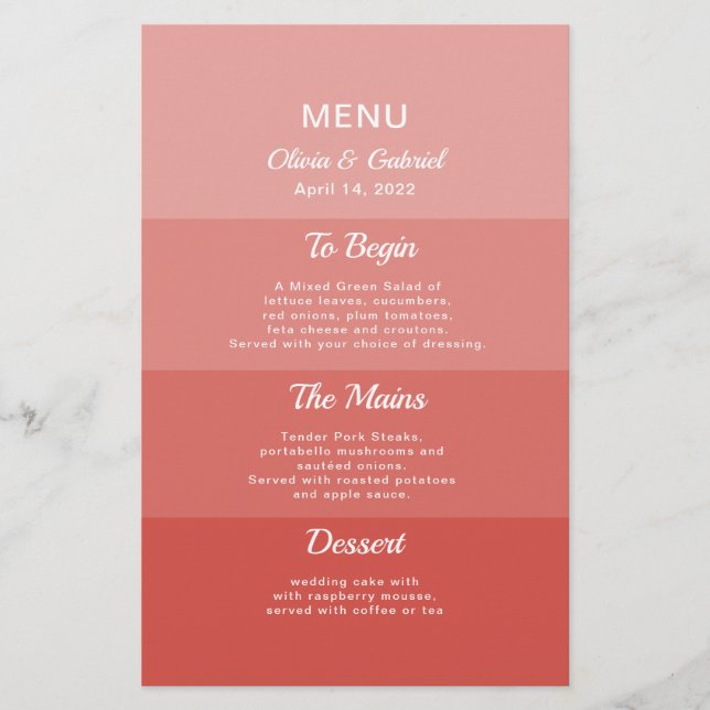 Elegante menú de bodas elegante y ruidoso (Anverso)