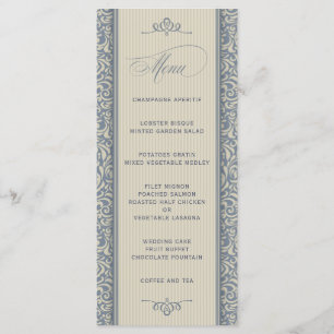 Elegante menú de bodas en azul y beige
