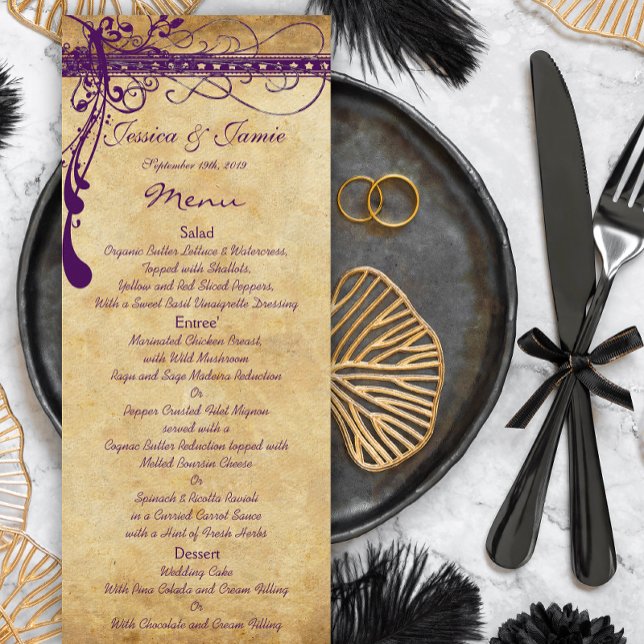 Elegante menú de Bodas medievales morados del rena (Subido por el creador)
