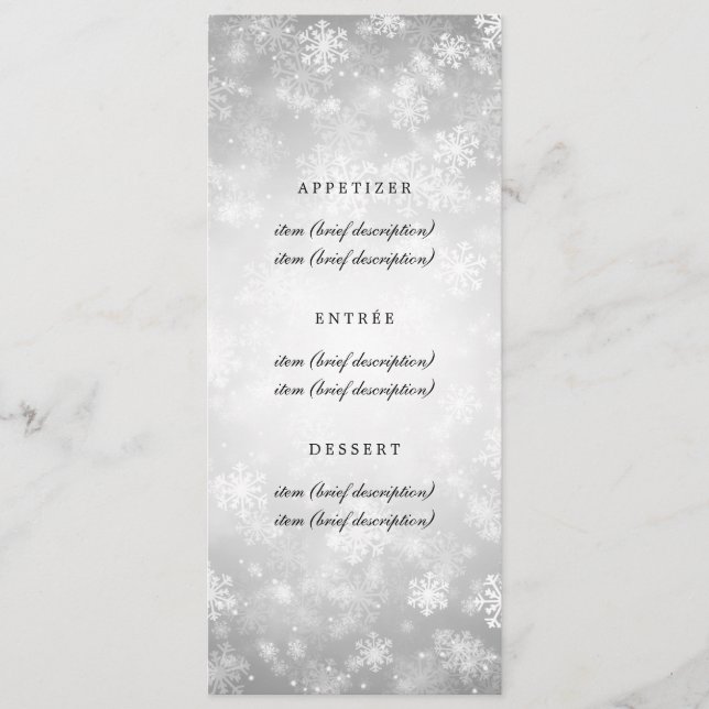 Elegante menú de bodas Plata Invierno Maravilla (Anverso)