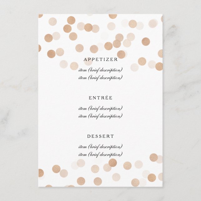 Elegante Menú de Bodas Relieve metalizado de cobre (Anverso)