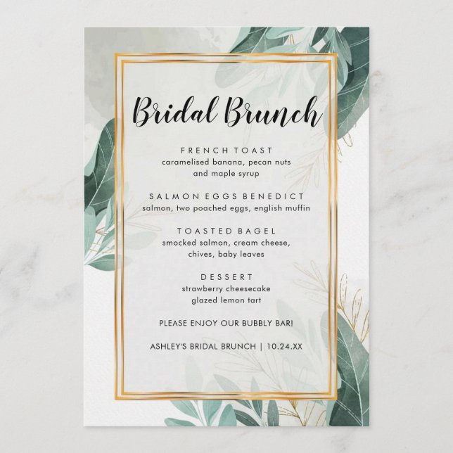 Elegante menú de brunch con flores de novia (Anverso)