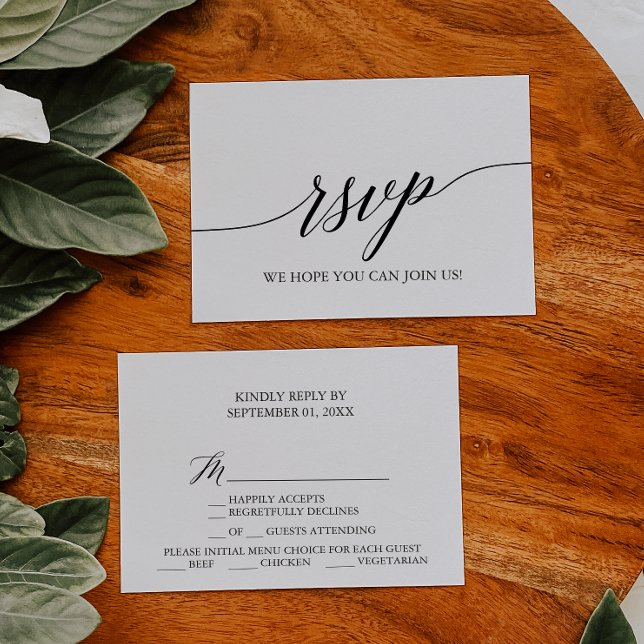 Elegante menú de caligrafía negra Tarjeta RSVP de  (Subido por el creador)