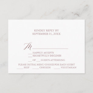 Elegante menú de caligrafía Rosa Tarjeta RSVP de e