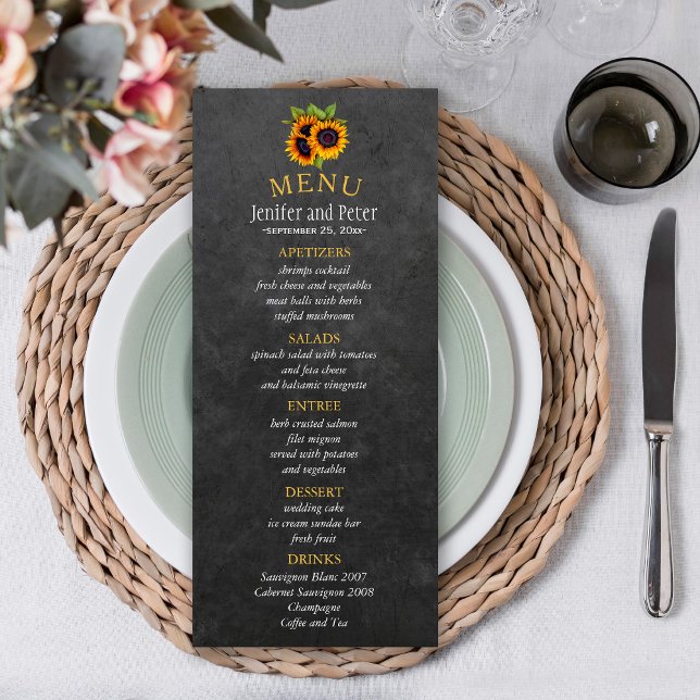 Elegante menú de casamiento de girasoles rústicos (Subido por el creador)