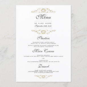 Elegante menú de cena Boda con sabor a oro