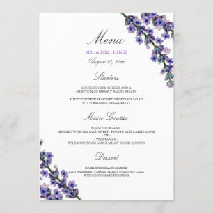 Elegante menú de cena Boda Lavender