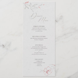 Elegante menú de cena con flores grises y rojas