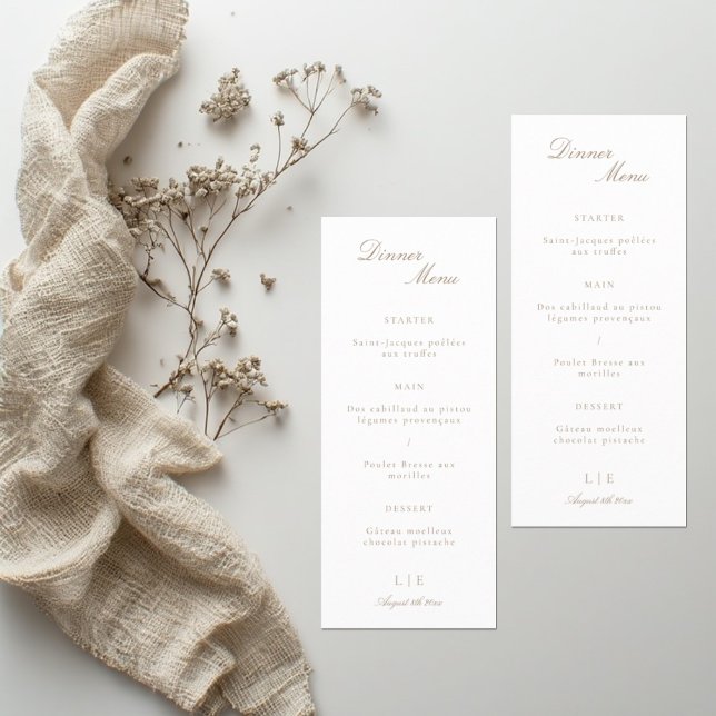 Elegante Menú de Cena de Boda de Oro con Monograma (Subido por el creador)