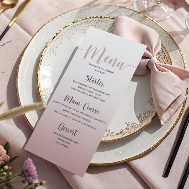 Elegante menú de cena de boda simple rosa polvorie (Subido por el creador)