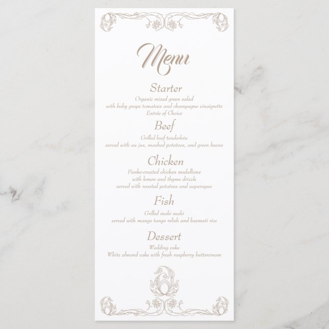 Elegante menú de cena de bodas - Rosa de arena Fil (Anverso)