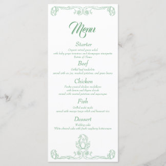 Elegante menú de cena de bodas - Rosa verde filigr